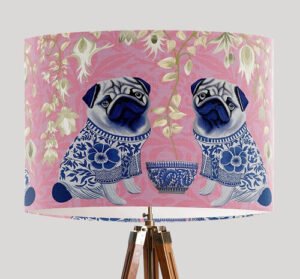 Chinoiserie Pug Twins Pink Lampshade 16×10