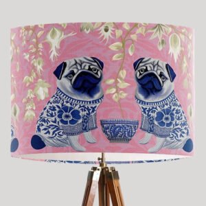 Chinoiserie Pug Twins Pink Lamp Shade 16×10