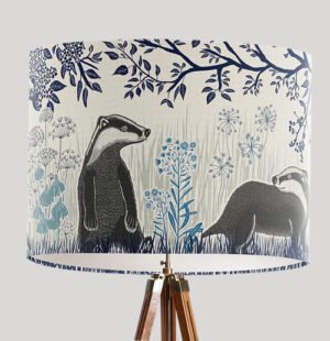 Country Lane Badgers Indigo Lampshade 12×8