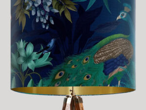 Peacock Garden on Blue Lamp Shade