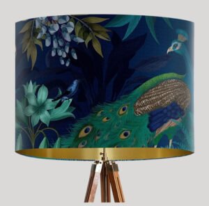 Peacock Garden on Blue Lampshade 16×10