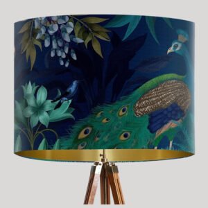 Peacock Garden on Blue Lamp Shade 16×10