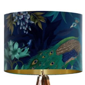 Lamp Shade Peacock Garden on Blue