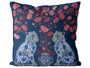 Chinoiserie Leopard Twins Cushion Pillow Choice of Luxury Velvet / Cotton / Outdoor