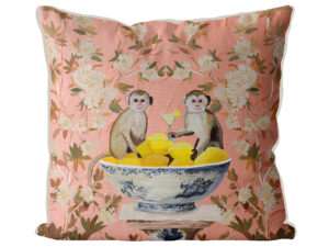 Monkey Fruit Bowl Cushion Cover Choice of Cotton or Luxury Velvet