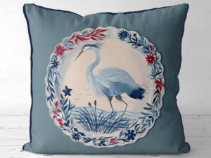 The Aviary Table Blue Heron Cushion Cover Choice of Cotton or Luxury Velvet