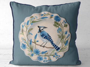 The Aviary Table Blue Jay Cushion Cover Choice of Cotton or Luxury Velvet
