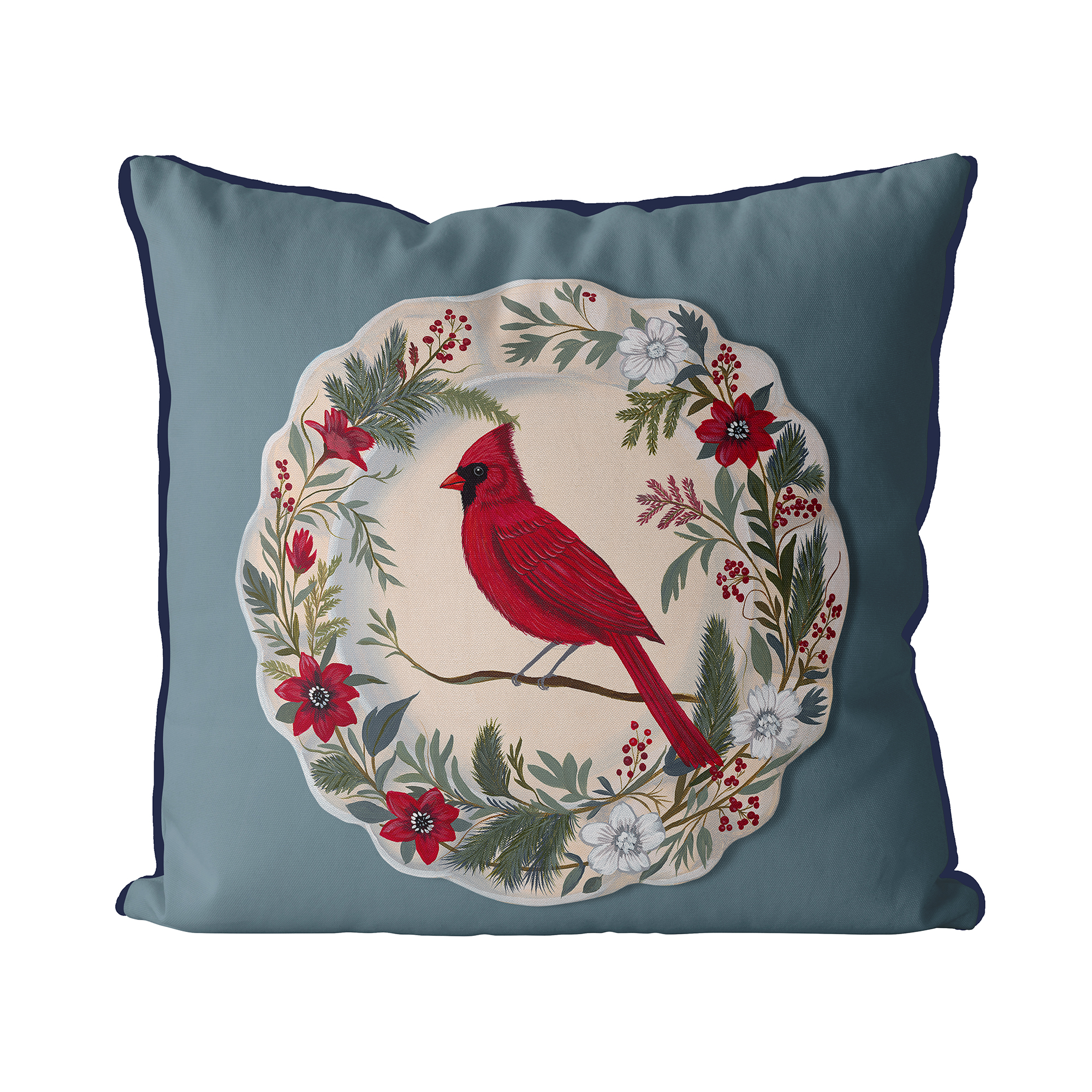 The Aviary Table Red Cardinal Cushion Cover Choice of Cotton or Luxury Velvet