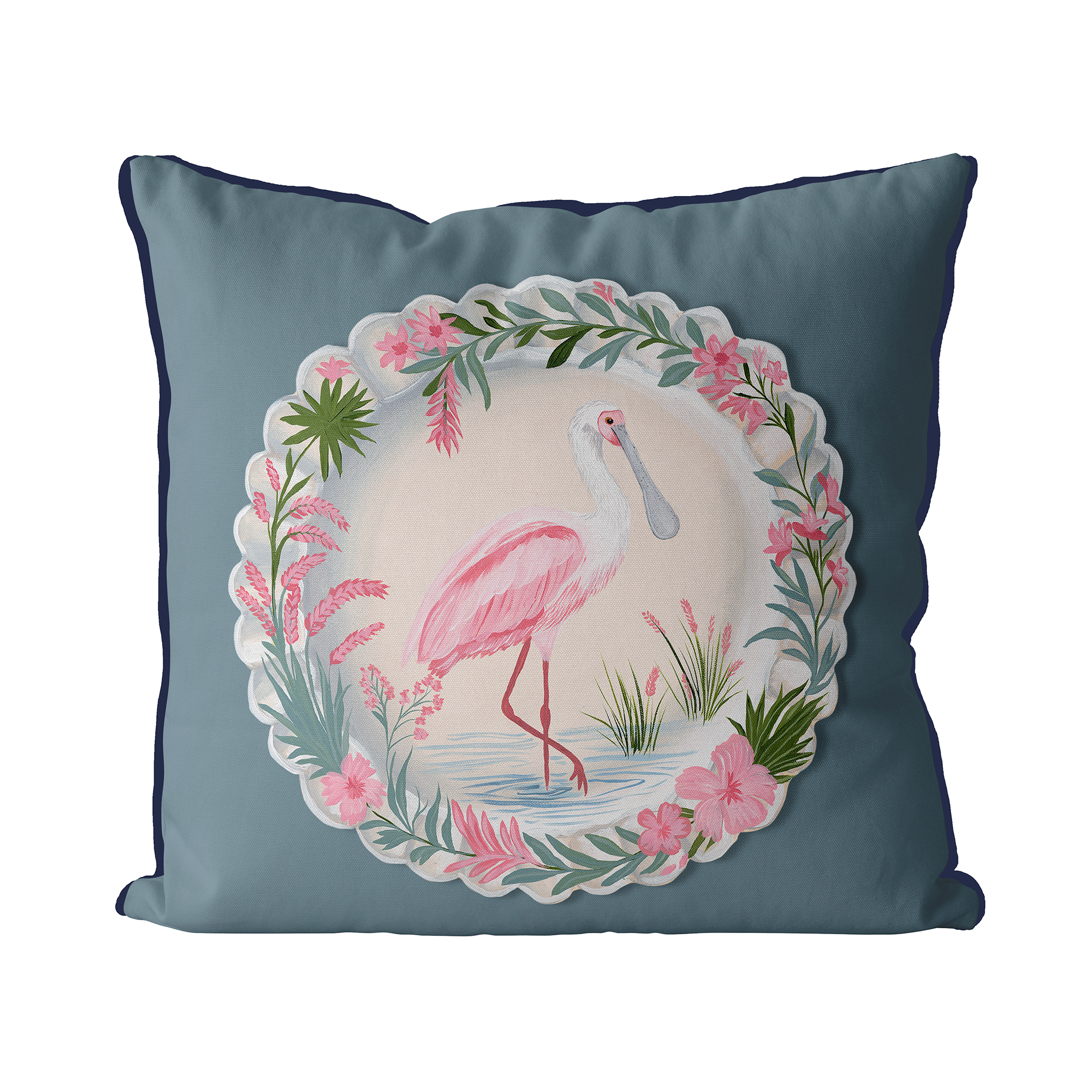 The Aviary Table Spoonbill Cushion Cover Choice of Cotton or Luxury Velvet