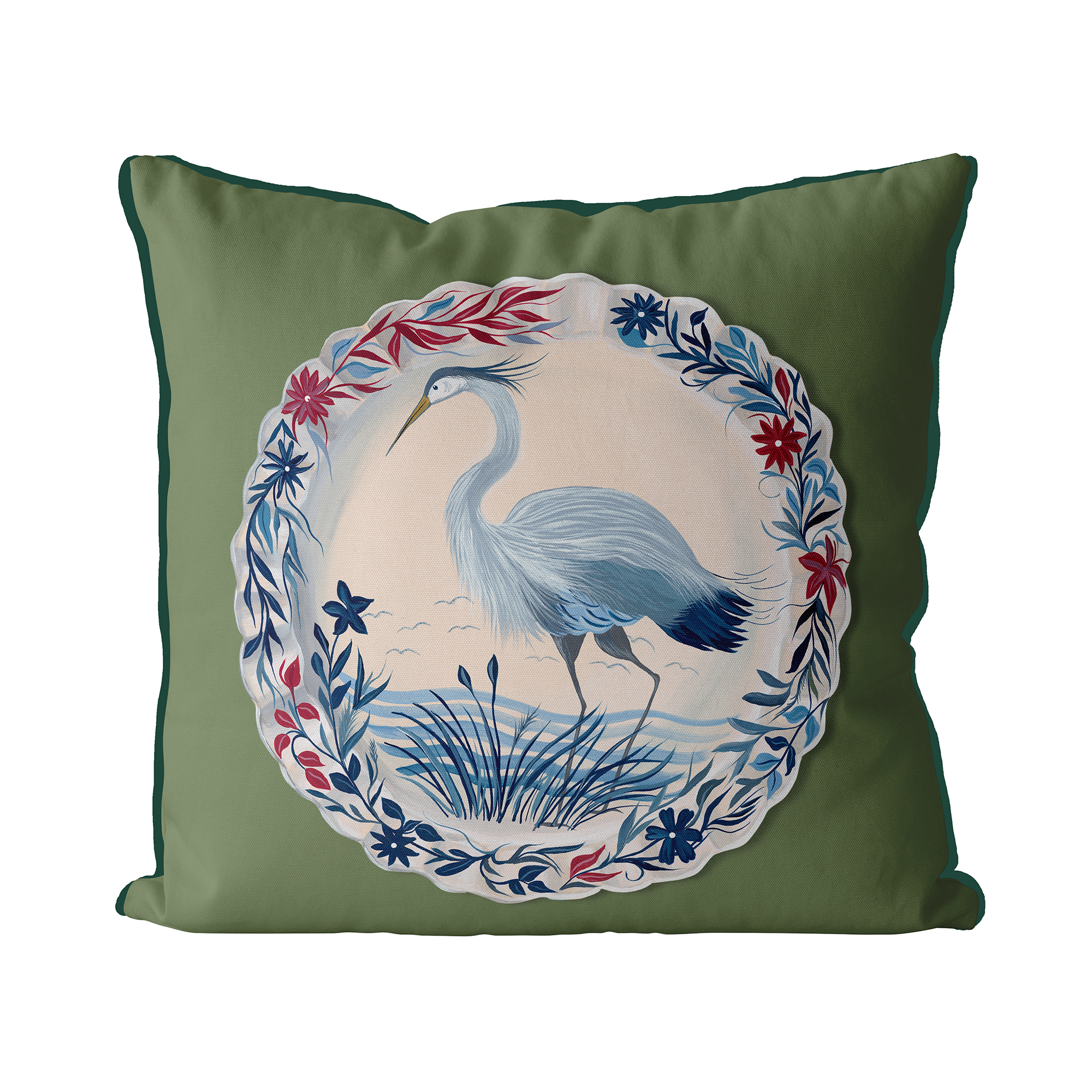 The Aviary Table Blue Heron Cushion Cover Choice of Cotton or Luxury Velvet - Image 3