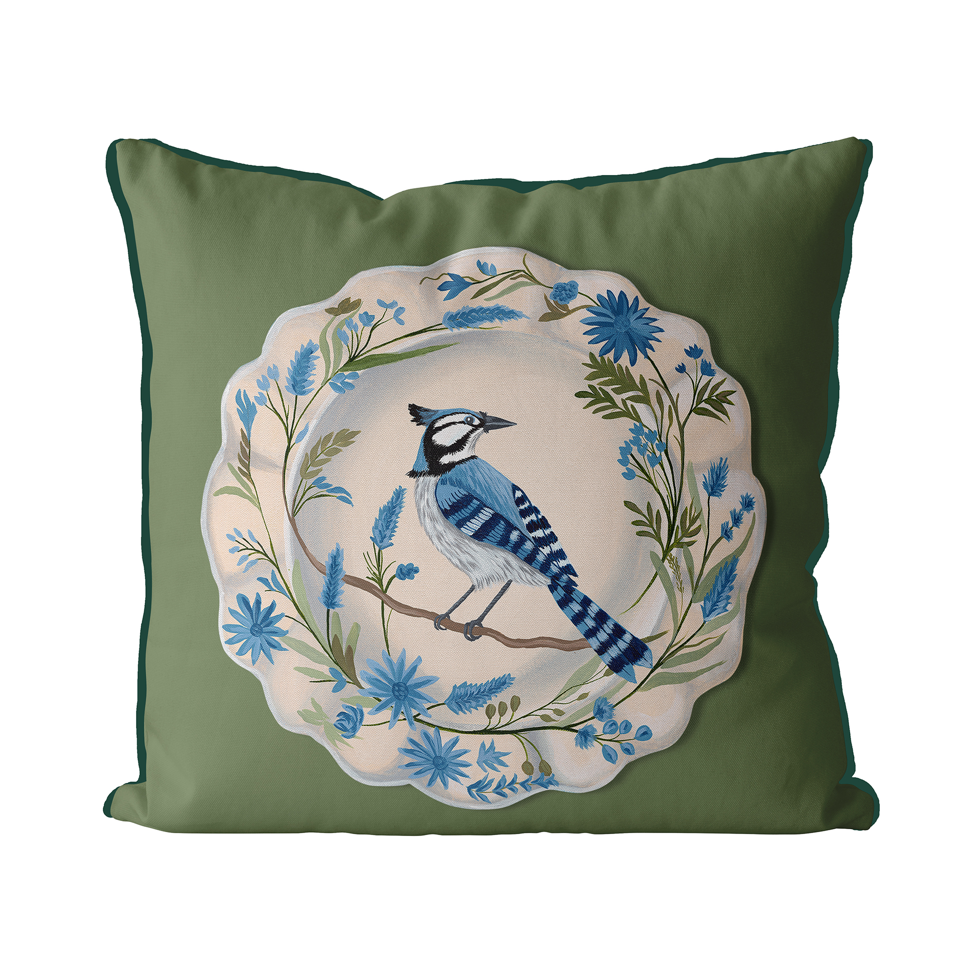 The Aviary Table Blue Jay Cushion Cover Choice of Cotton or Luxury Velvet - Image 3