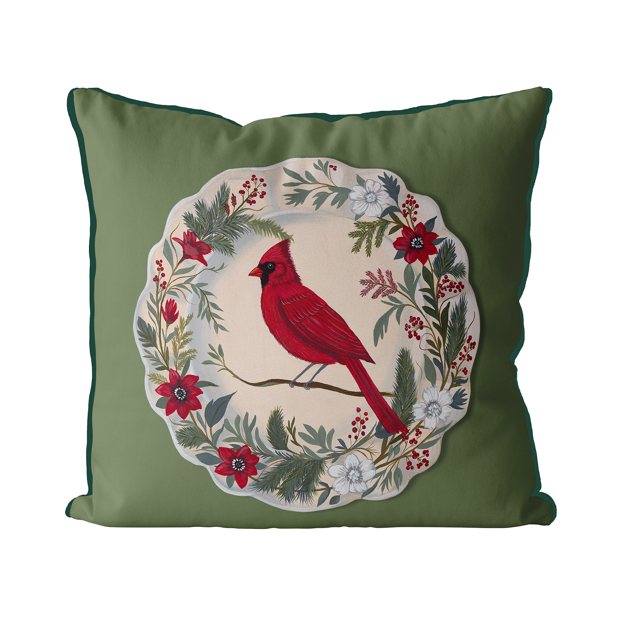The Aviary Table Red Cardinal Cushion Cover Choice of Cotton or Luxury Velvet - Image 3