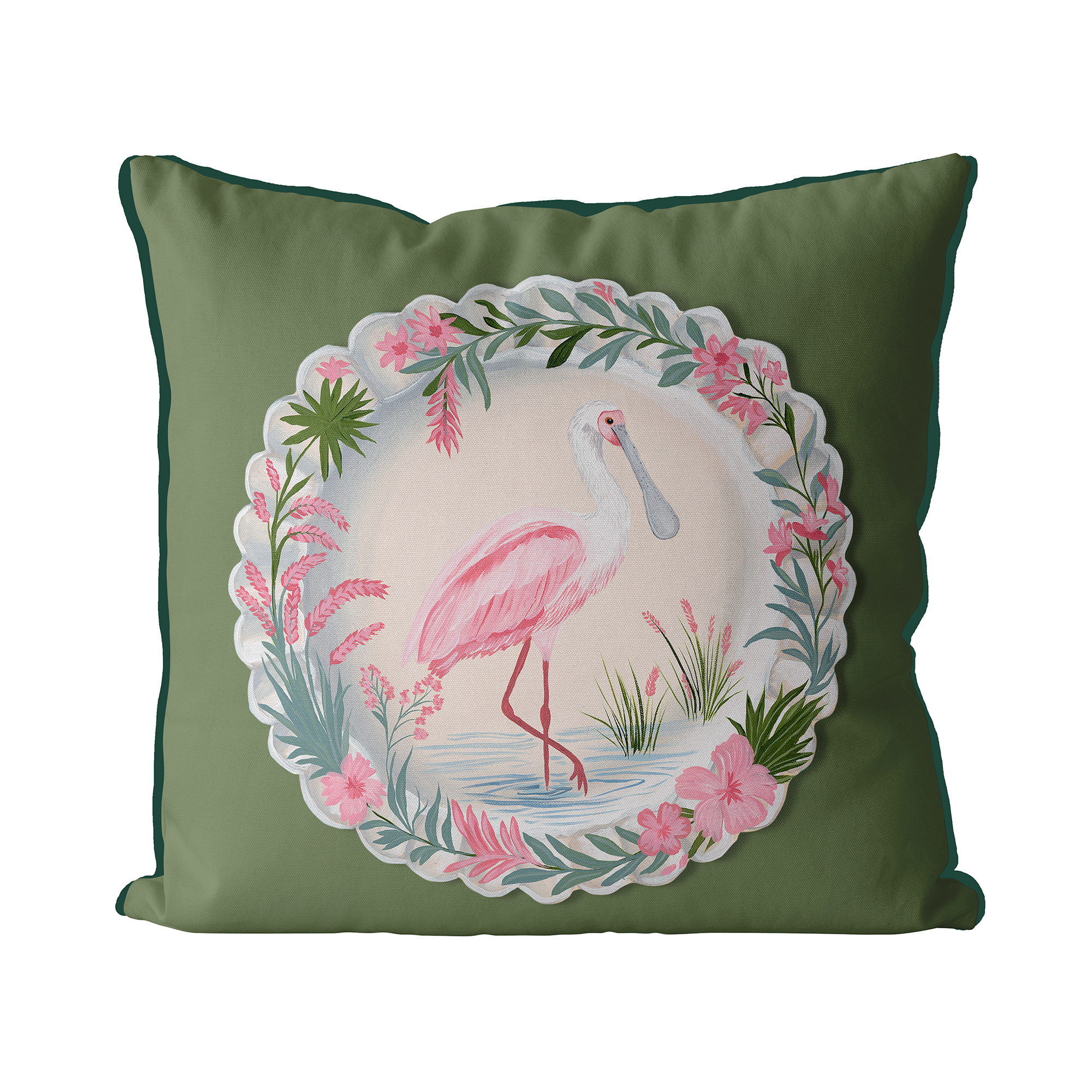 The Aviary Table Spoonbill Cushion Cover Choice of Cotton or Luxury Velvet - Image 3