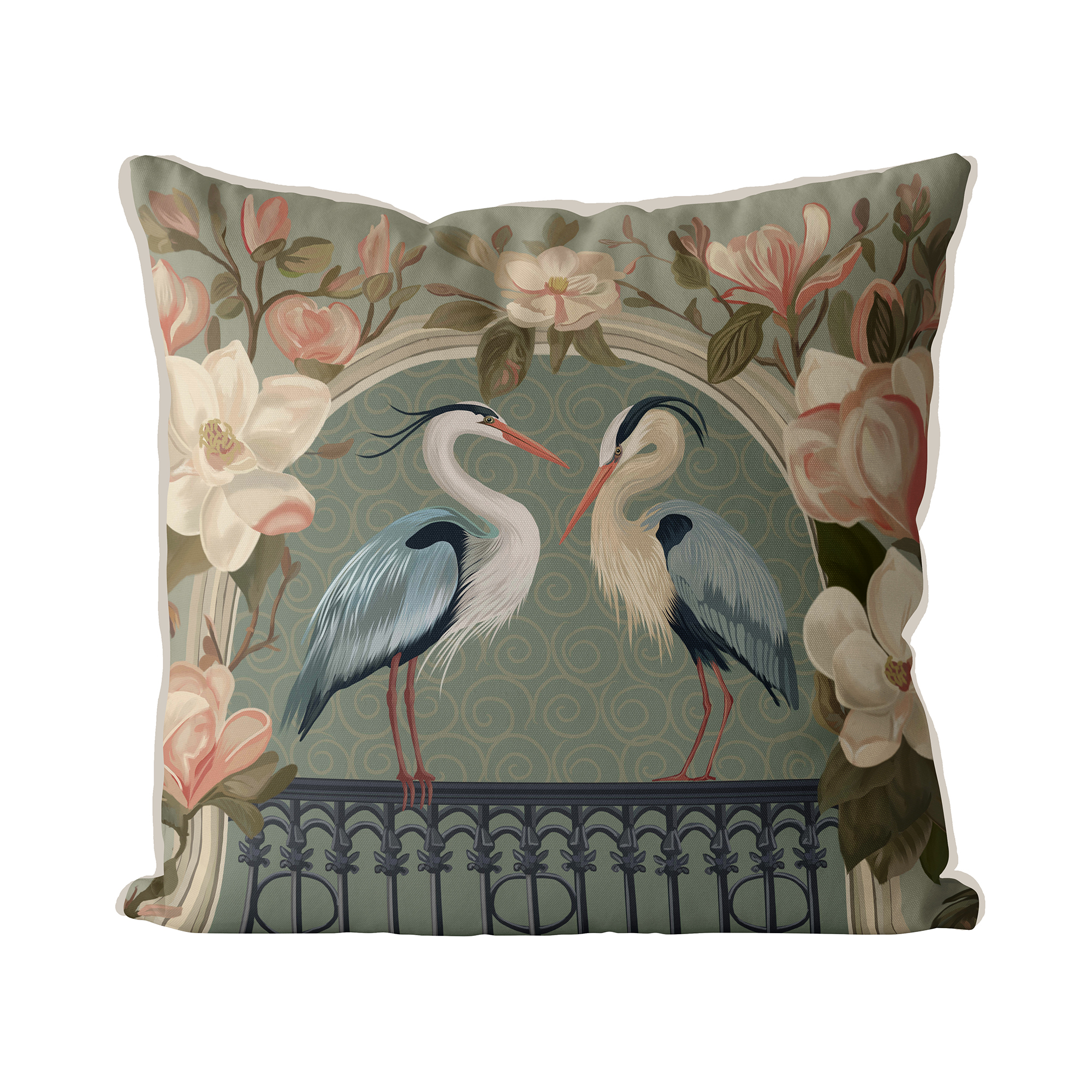 Heron Garden Cushion Cover Choice of Cotton or Luxury Velvet