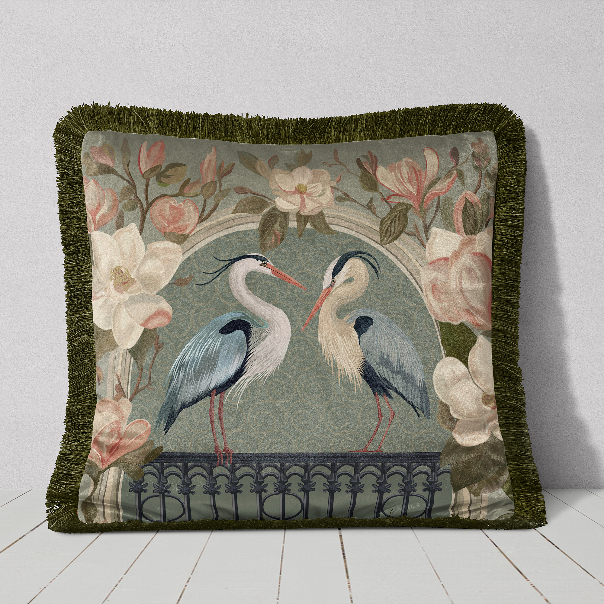 Heron Garden Cushion Cover Choice of Cotton or Luxury Velvet - Image 2