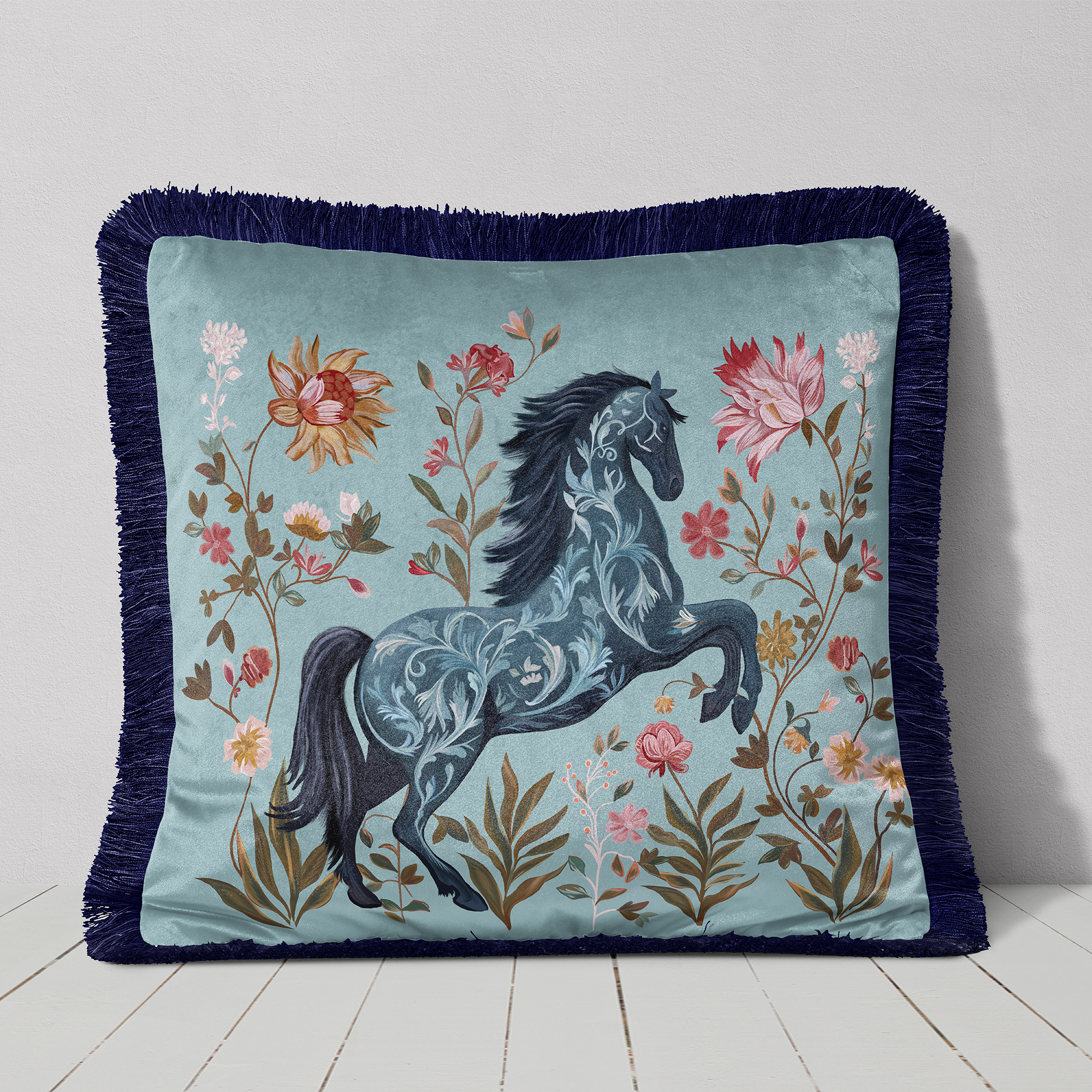 Midnight Stallion Cushion Cover Choice of Cotton or Luxury Velvet - Image 2