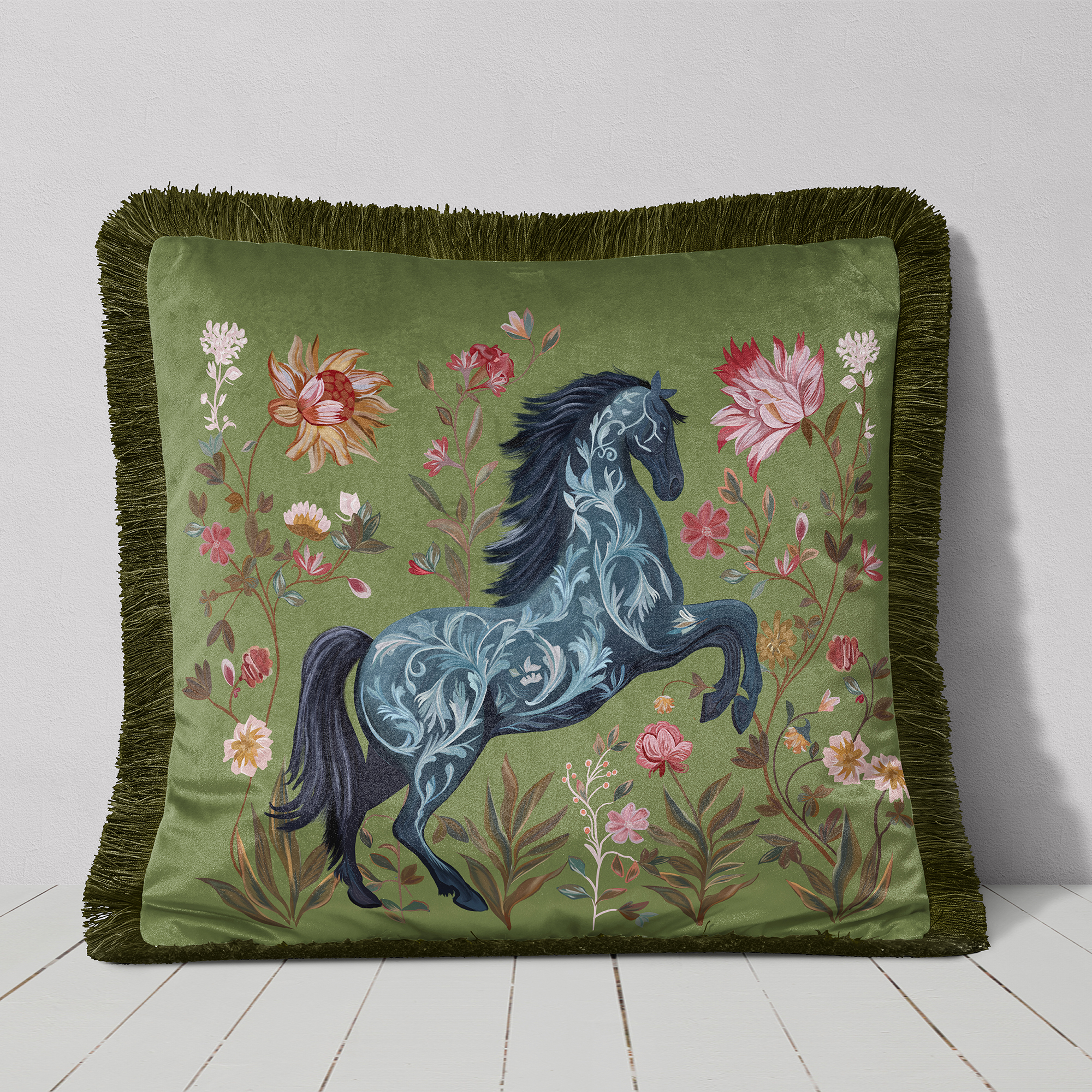 Midnight Stallion Cushion Cover Choice of Cotton or Luxury Velvet - Image 4