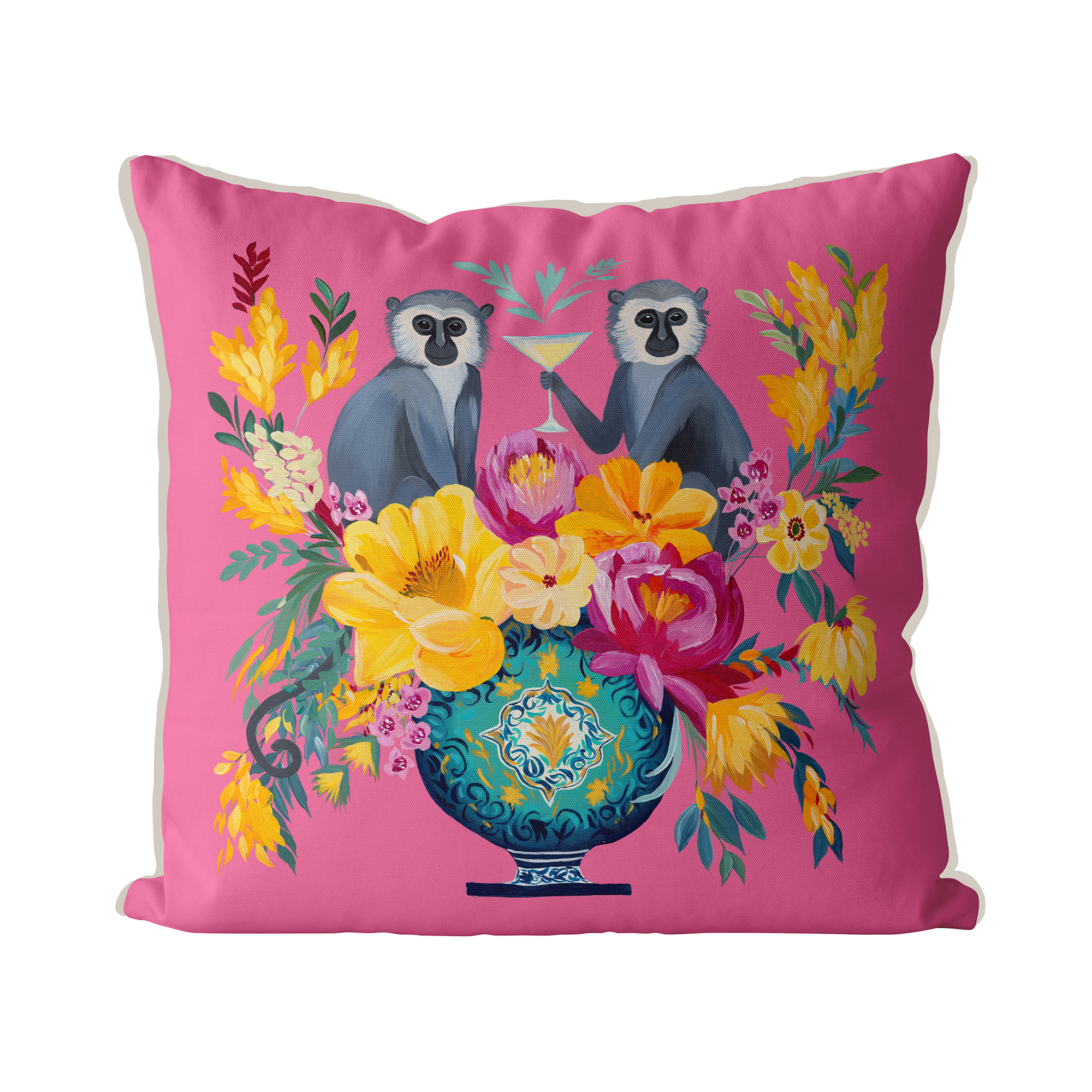 Monkey Lemon Fizz Cushion Cover Choice of Cotton or Luxury Velvet