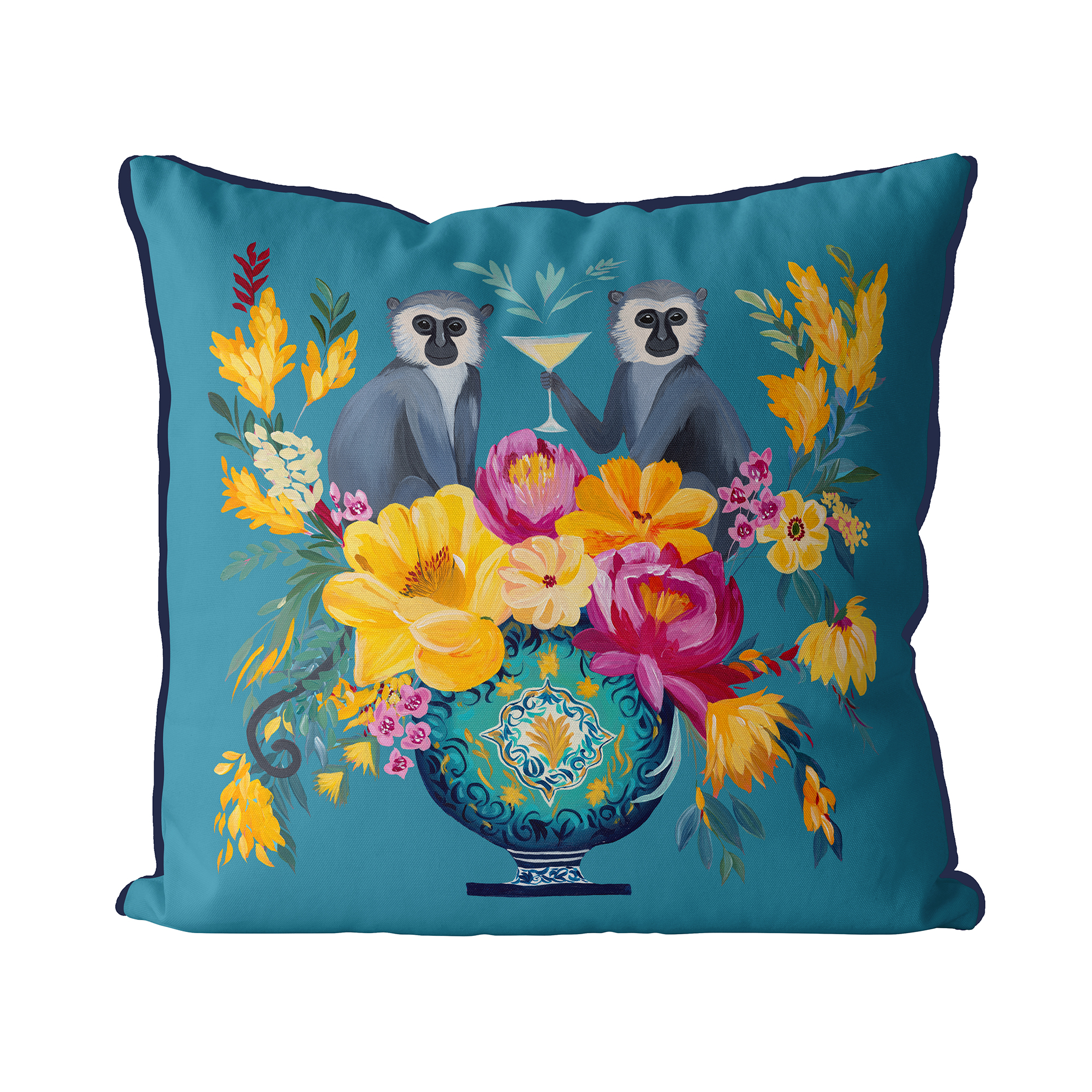 Monkey Lemon Fizz Cushion Cover Choice of Cotton or Luxury Velvet - Image 3