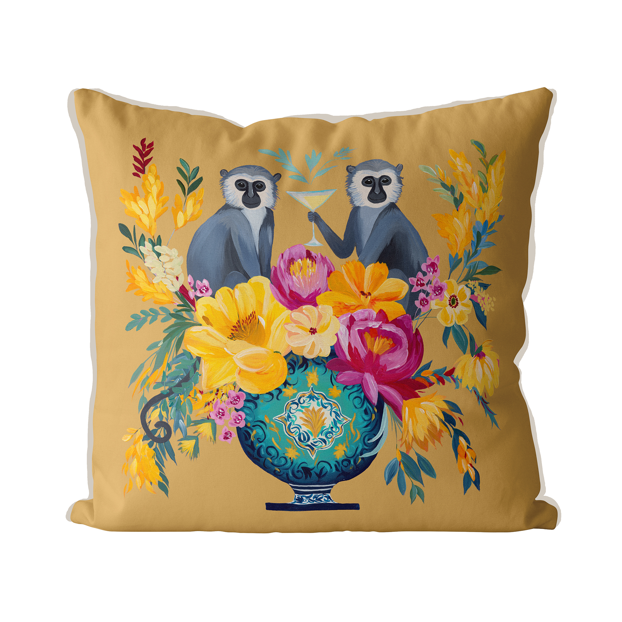 Monkey Lemon Fizz Cushion Cover Choice of Cotton or Luxury Velvet - Image 5