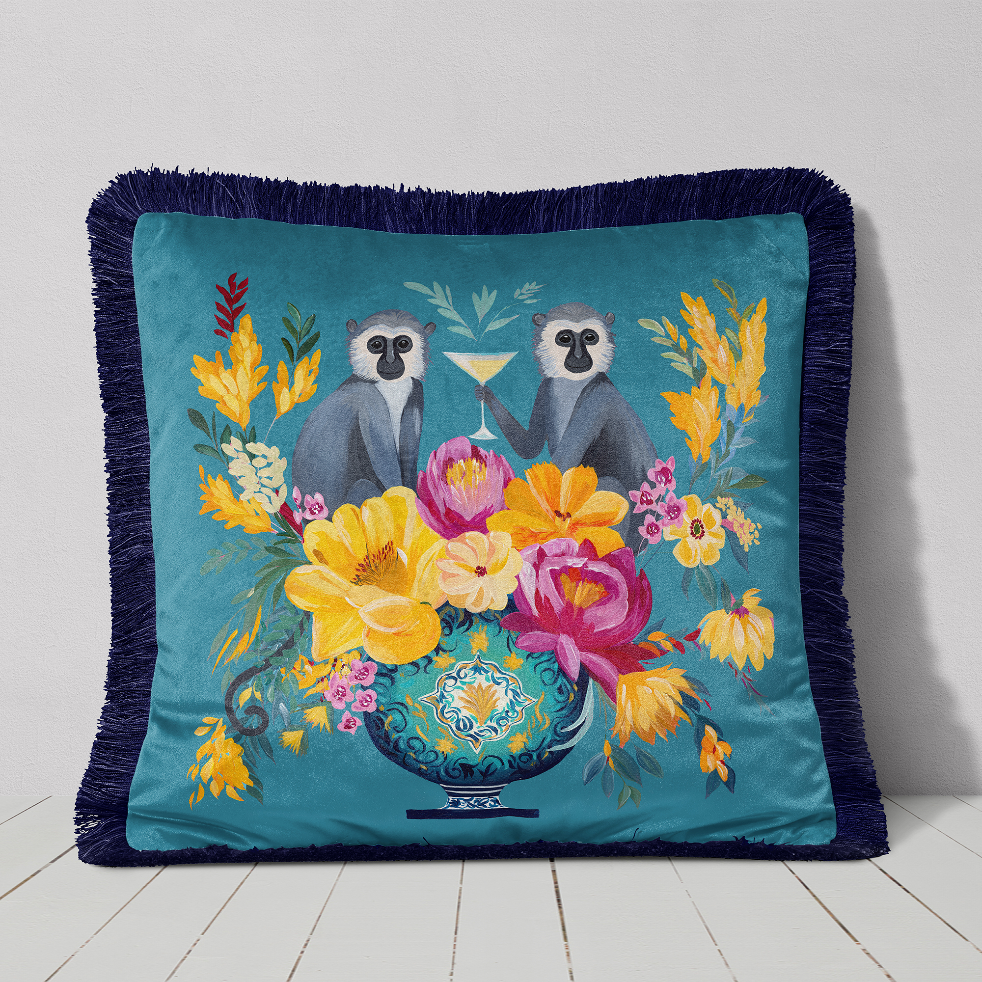 Monkey Lemon Fizz Cushion Cover Choice of Cotton or Luxury Velvet - Image 4
