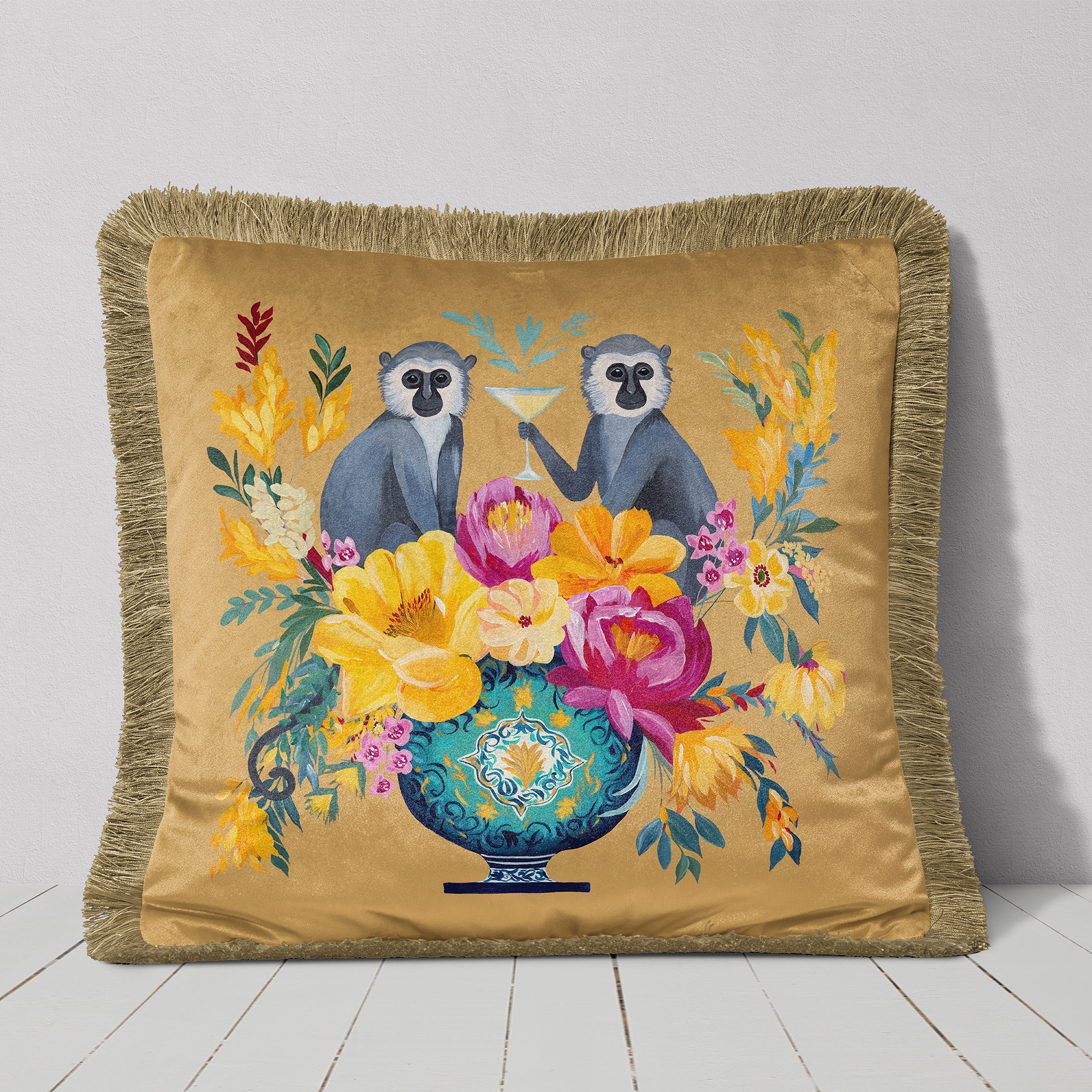Monkey Lemon Fizz Cushion Cover Choice of Cotton or Luxury Velvet - Image 6