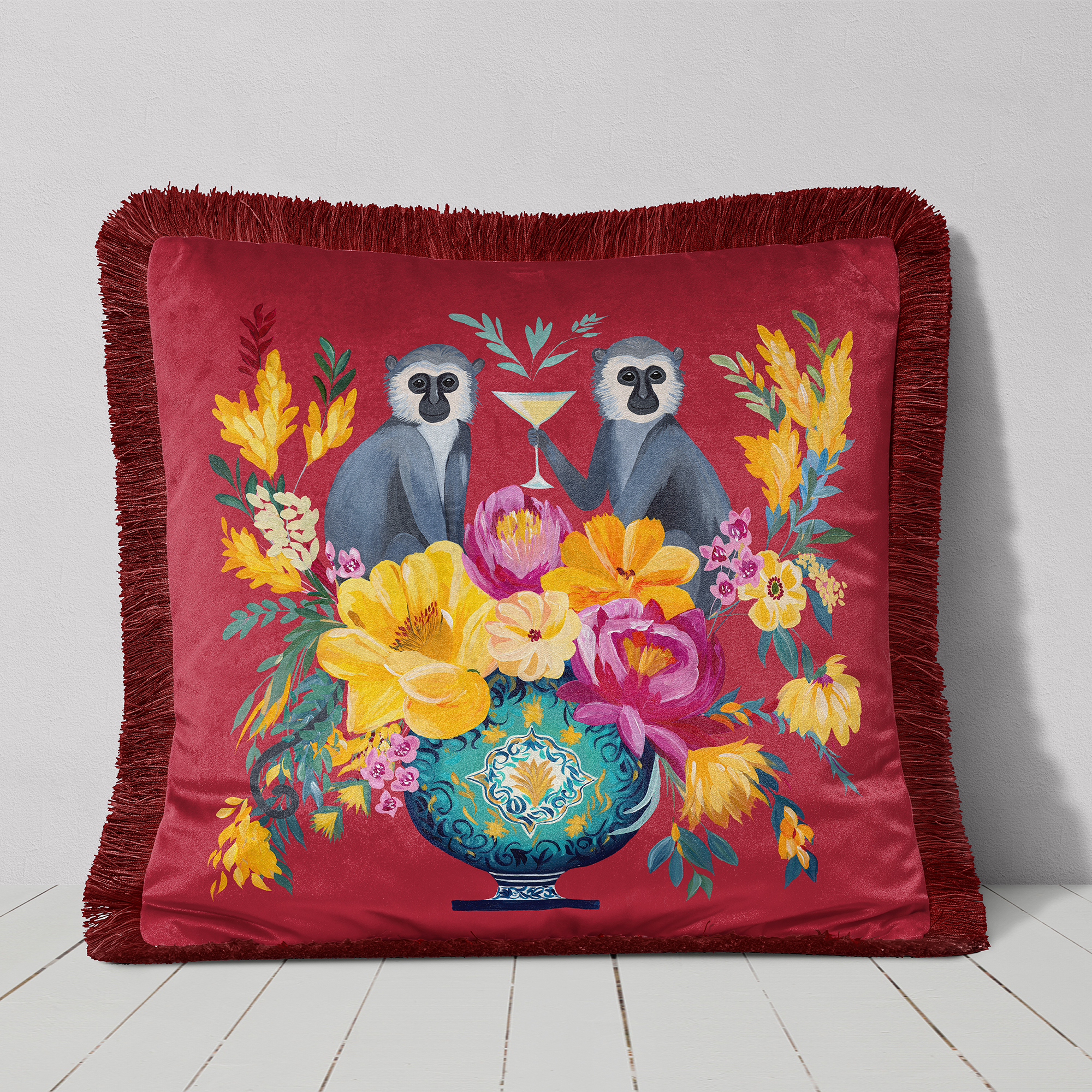 Monkey Lemon Fizz Cushion Cover Choice of Cotton or Luxury Velvet - Image 8