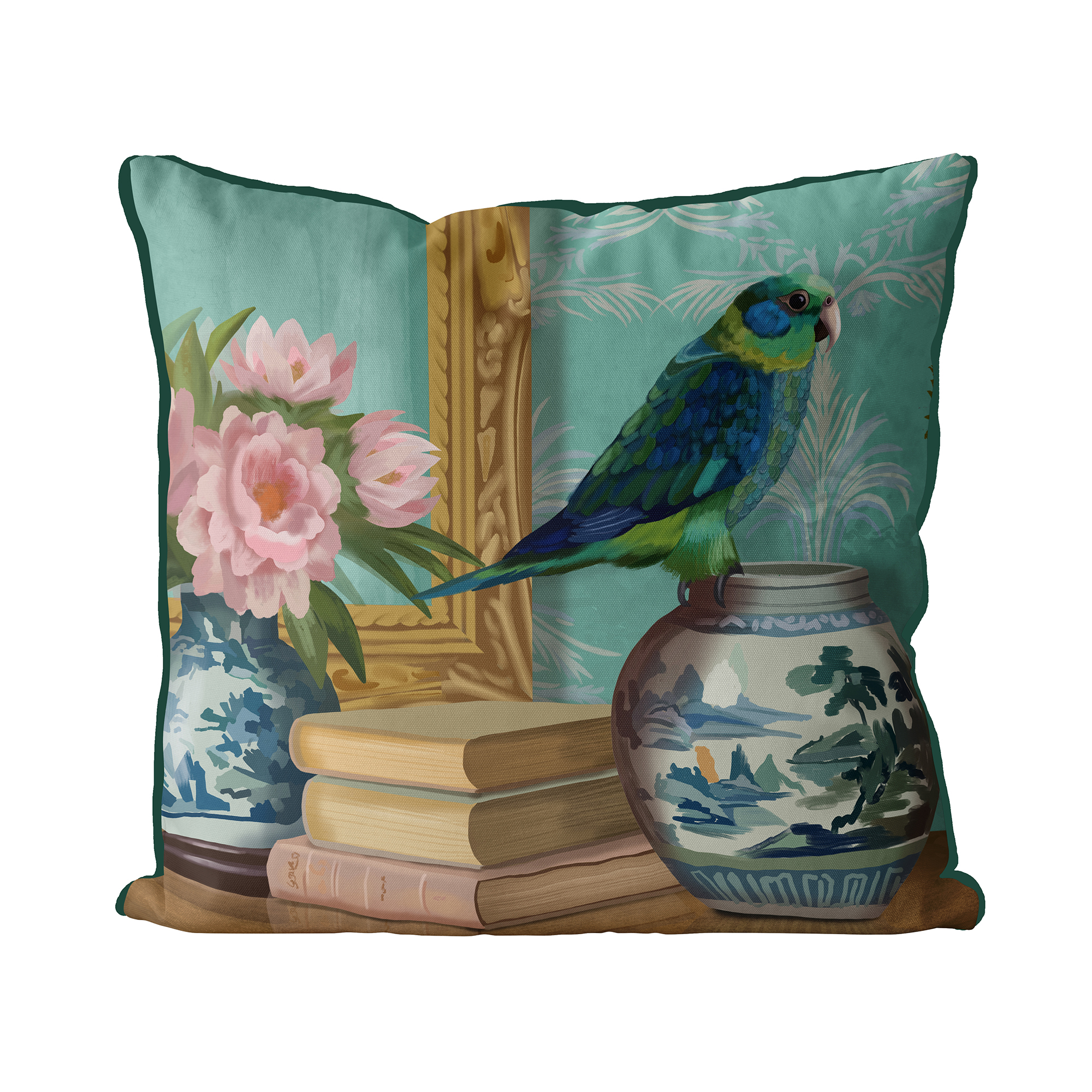 Parlour Parrot Vase Cushion Cover Choice of Cotton or Luxury Velvet