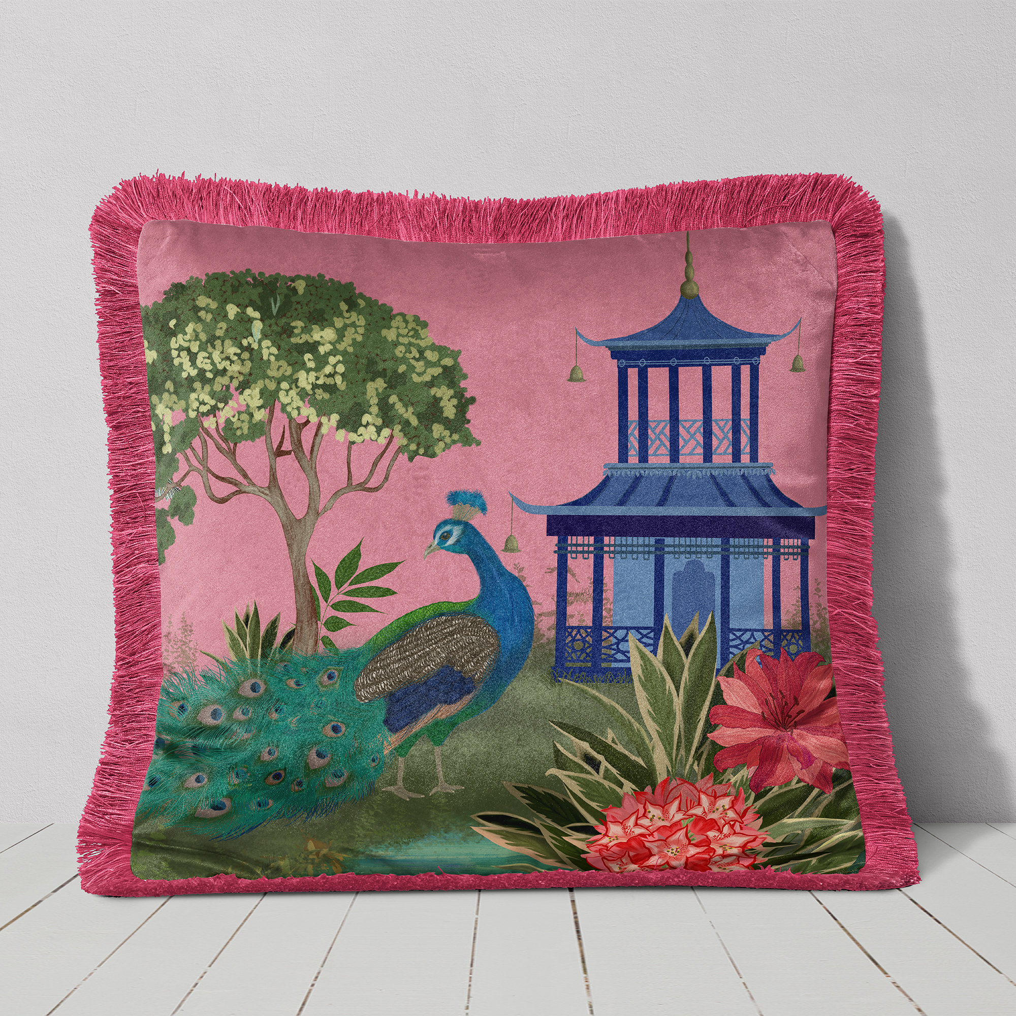 The Peacock House Garden Pavilion Cushion Cover Choice of Cotton or Luxury Velvet - Image 2