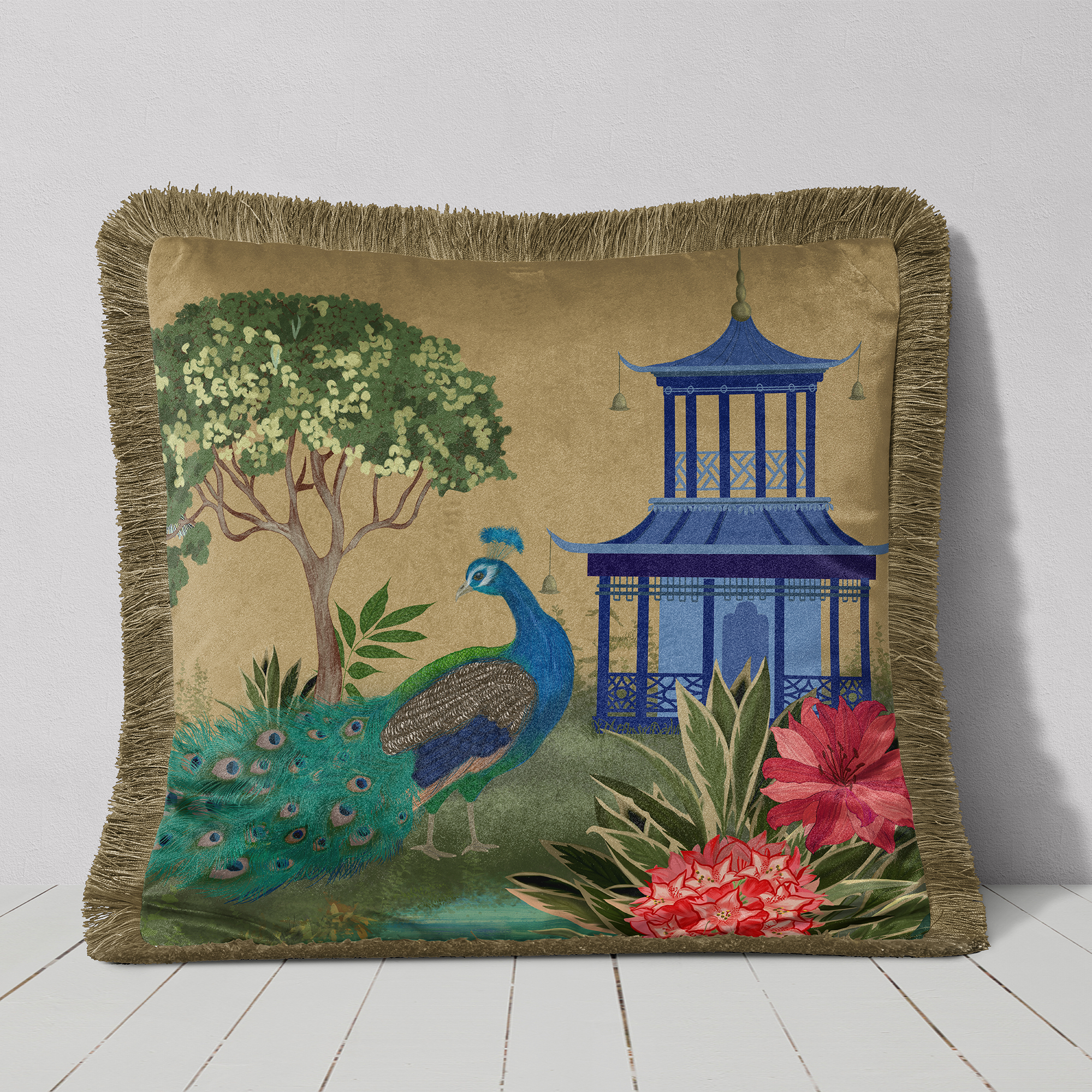 The Peacock House Garden Pavilion Cushion Cover Choice of Cotton or Luxury Velvet - Image 4