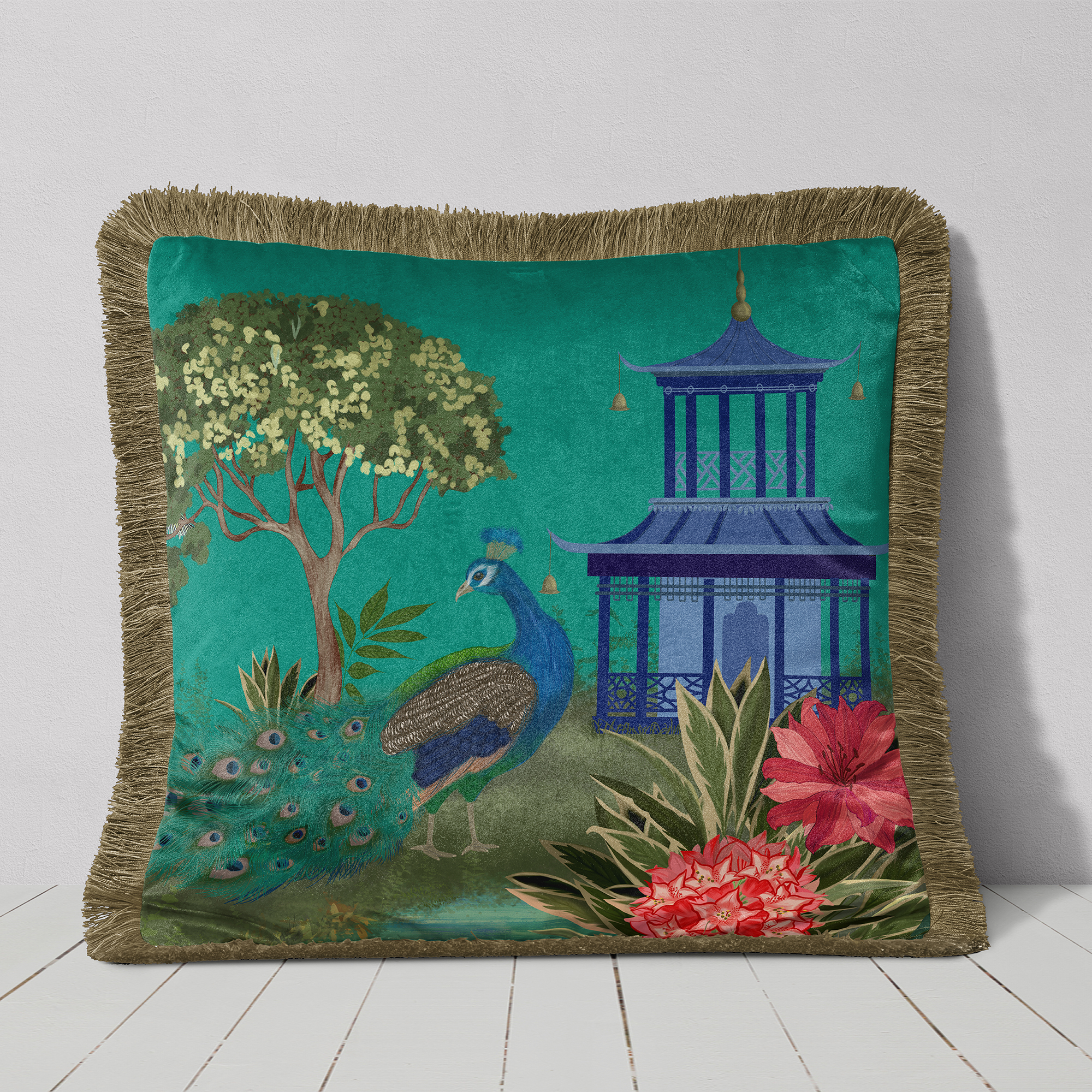 The Peacock House Garden Pavilion Cushion Cover Choice of Cotton or Luxury Velvet - Image 6
