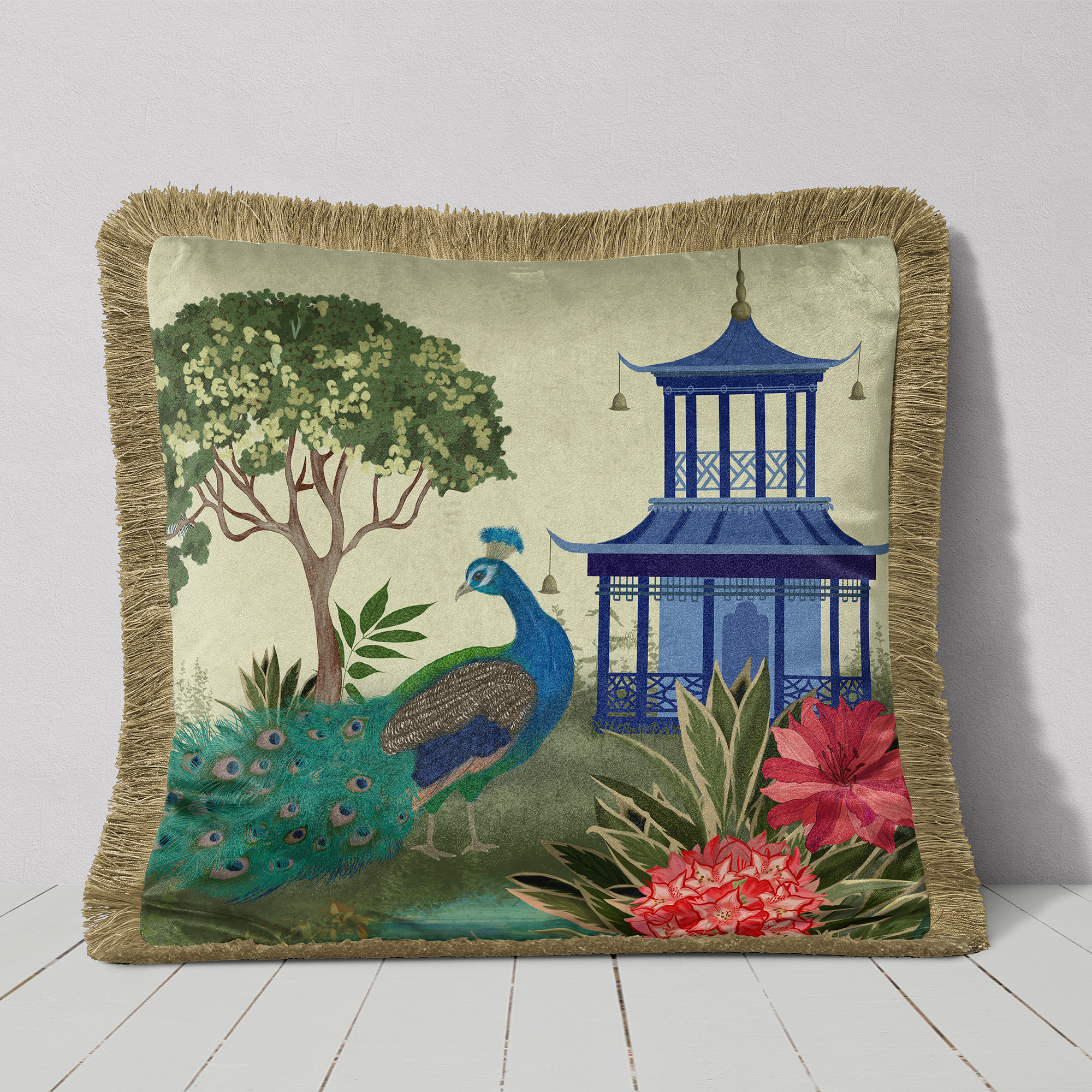 The Peacock House Garden Pavilion Cushion Cover Choice of Cotton or Luxury Velvet - Image 8