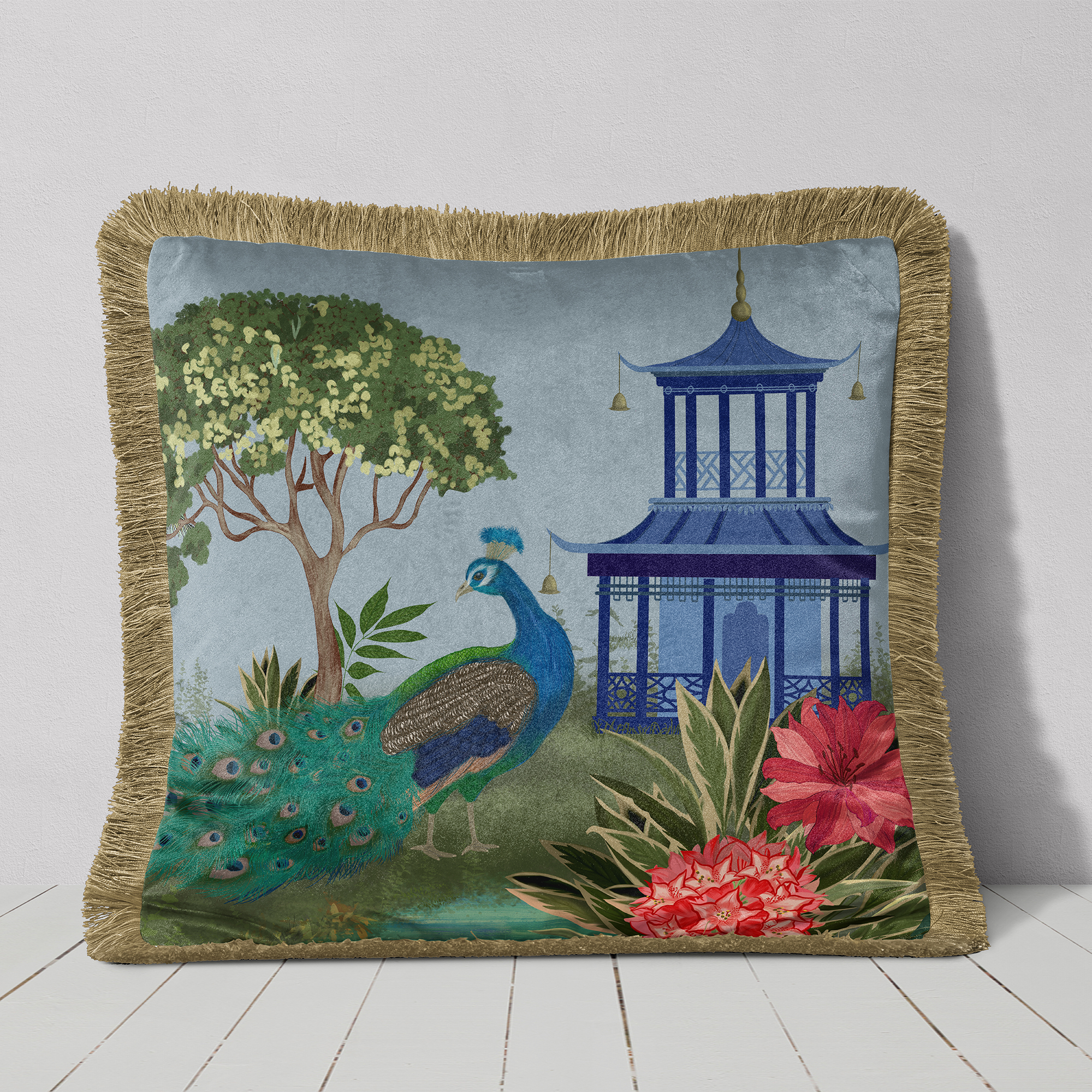 The Peacock House Garden Pavilion Cushion Cover Choice of Cotton or Luxury Velvet - Image 10
