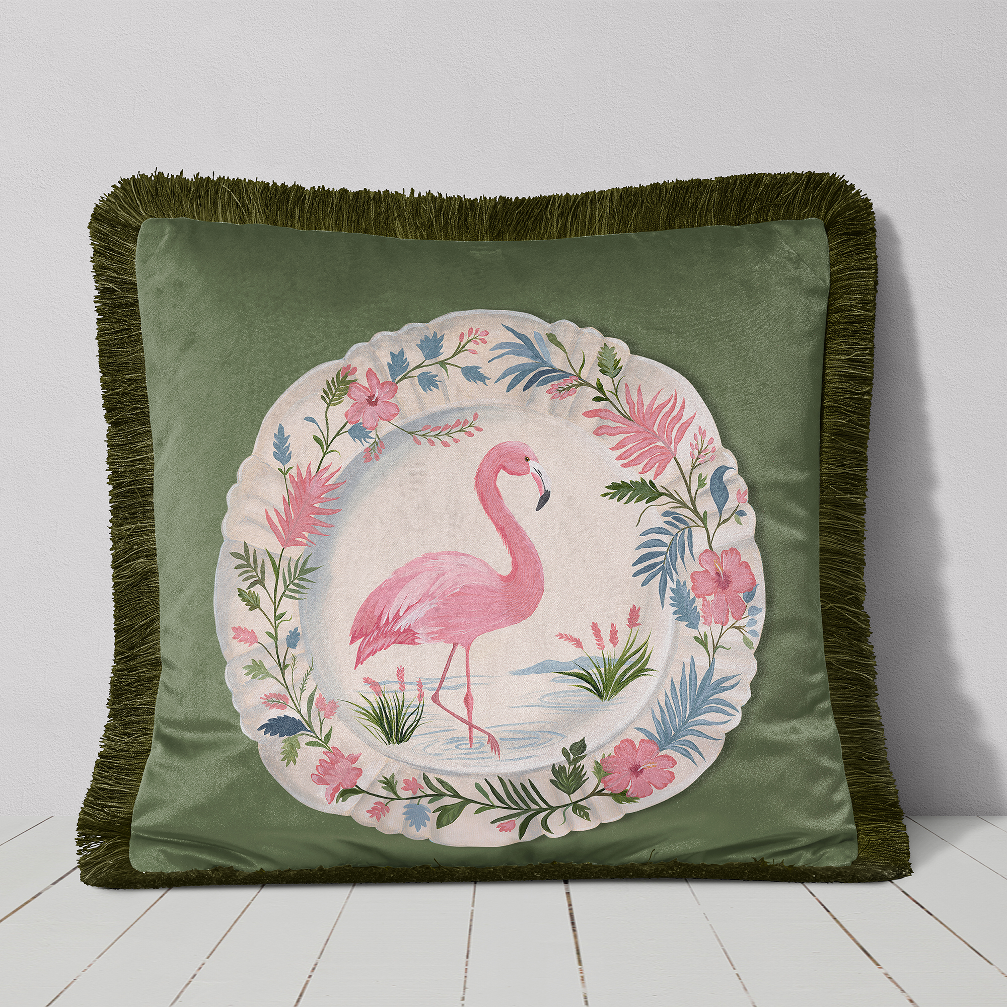 The Aviary Table Flamingo Cushion Cover Choice of Cotton or Luxury Velvet - Image 4