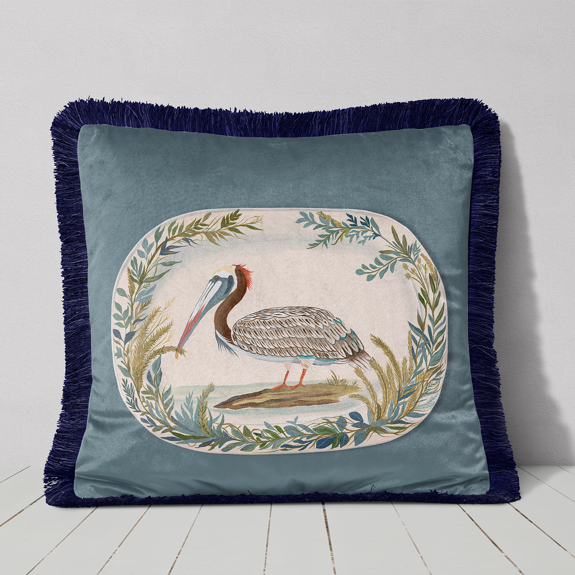 The Aviary Table Pelican Cushion Cover Choice of Cotton or Luxury Velvet - Image 2