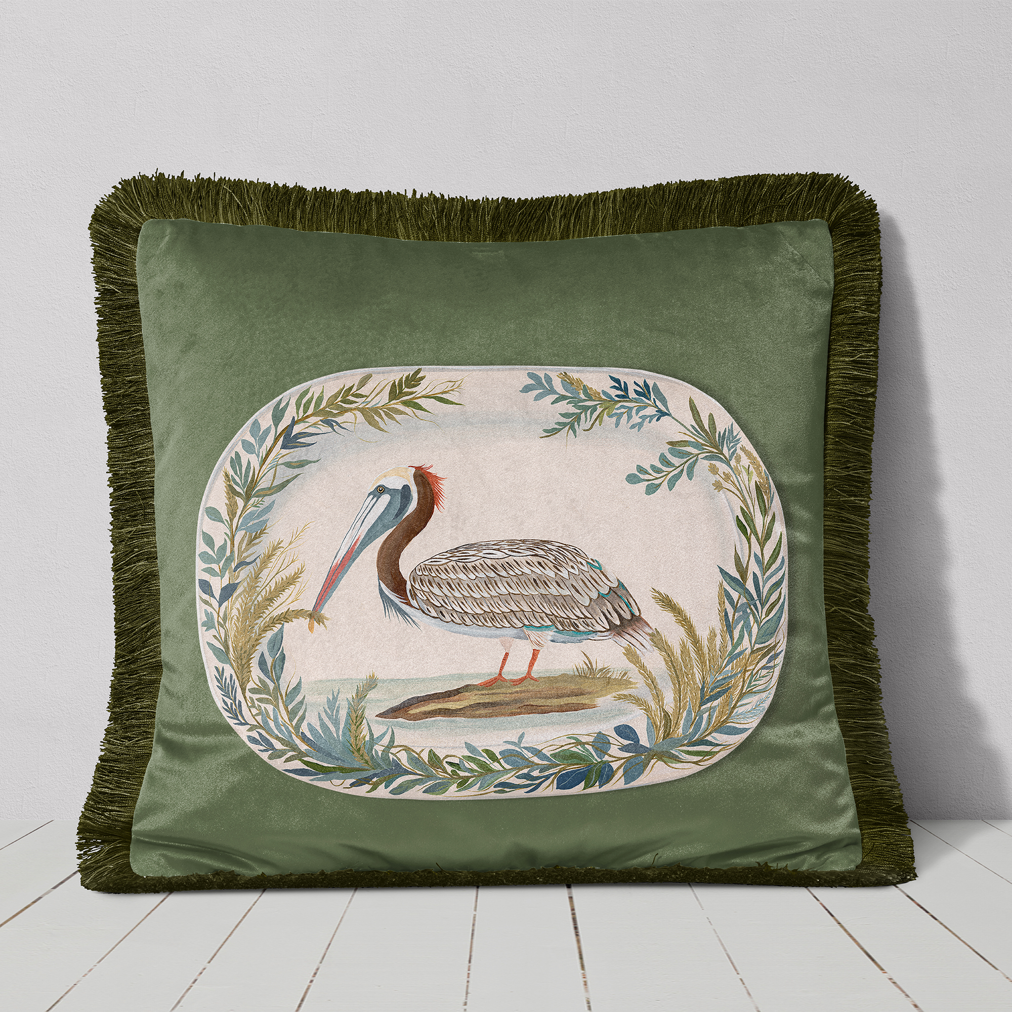 The Aviary Table Pelican Cushion Cover Choice of Cotton or Luxury Velvet - Image 4