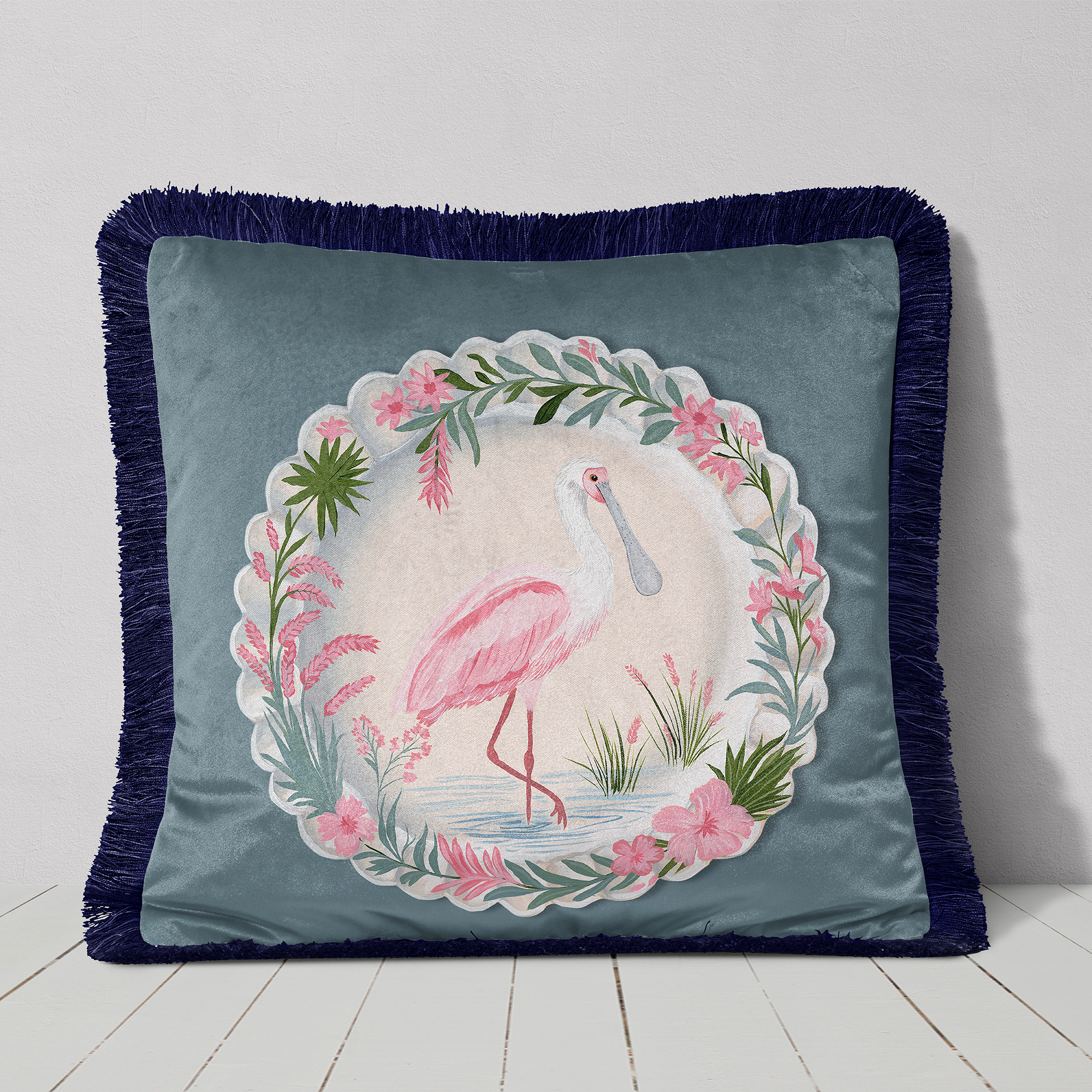 The Aviary Table Spoonbill Cushion Cover Choice of Cotton or Luxury Velvet - Image 2
