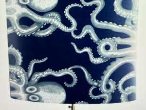 Octopus Sideways, White on Blue