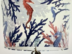 Seahorse and Coral, Blue & Pink, Nautical