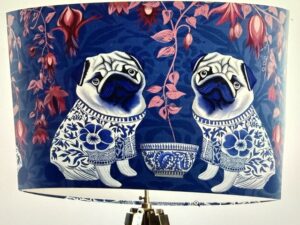 Chinoiserie Pug Twins on Blue
