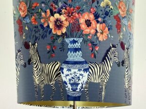 Chinoiserie Lampshade, Zebra Twins on Blue