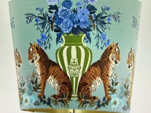 Chinoiserie Lampshade, Tiger Twins on Aquamarine
