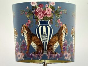 Chinoiserie Lampshade, Tiger Twins on Blue