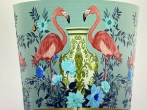 Chinoiserie Lampshade, Flamingo Twins on Aquamarine