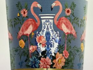 Chinoiserie Lampshade, Flamingo Twins on Blue