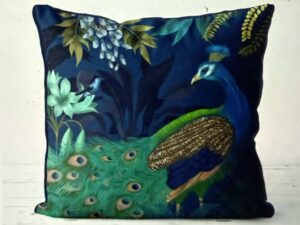 Peacock Garden 1 on Blue or Gold Bird Cushion Cover