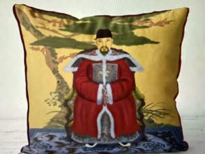 Chinese Ancestor Emperor Cushion Cover – Portrait in Blue or Red Robes