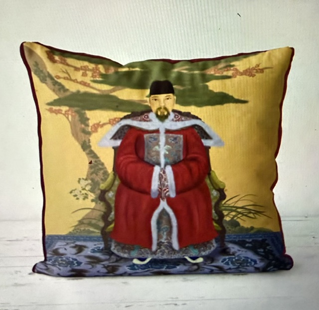 Chinese Ancestor Emperor Cushion Cover – Portrait in Blue or Red Robes