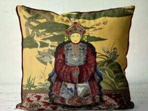 Chinese Ancestor Empress Cushion Cover – Portrait in Blue or Red Robes