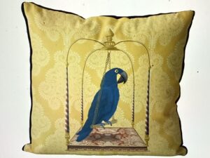 Blue Parrot on Swing, Bird Cushion Cover